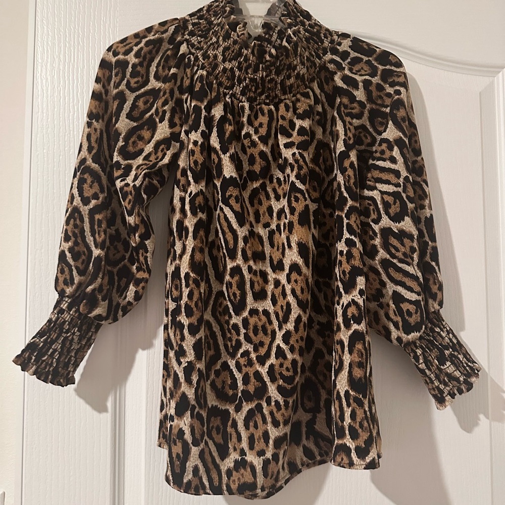 Leopard Print Smocked Blouse